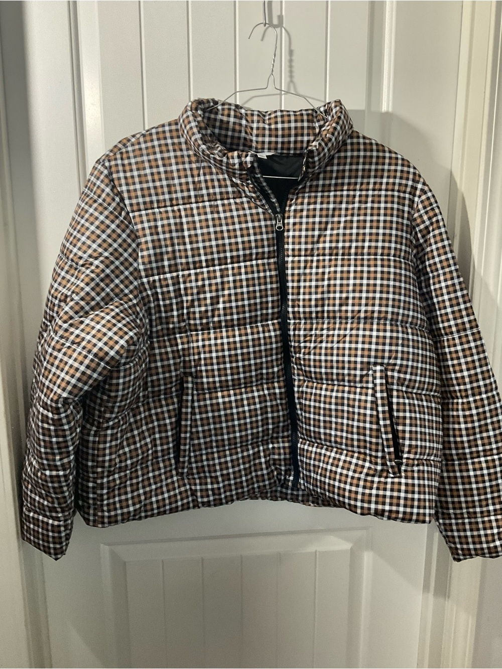 Time and Tru Brown Plaid Puffer Jacket